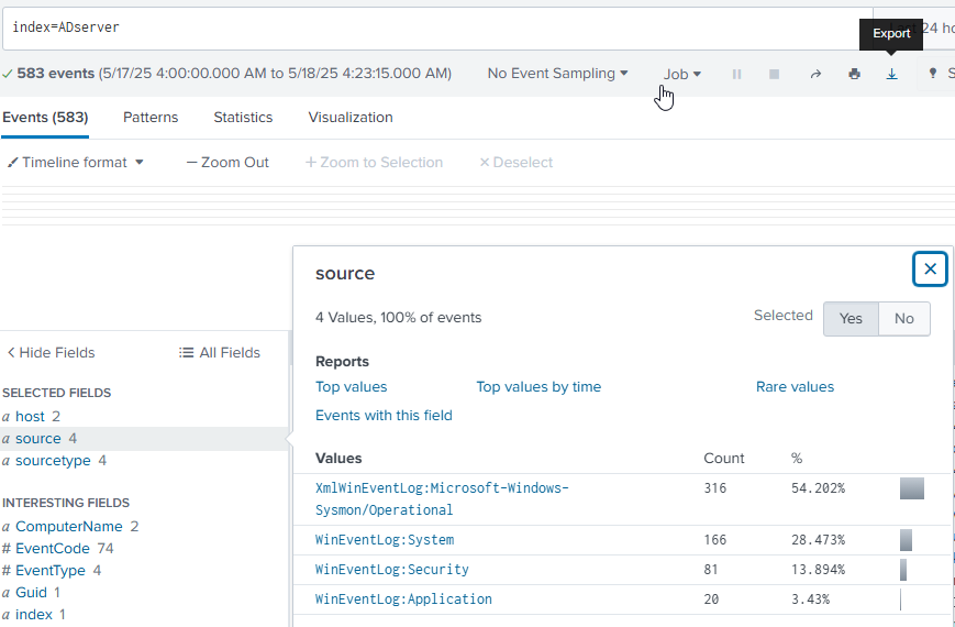 Splunk AD Server Logs Screenshot 4